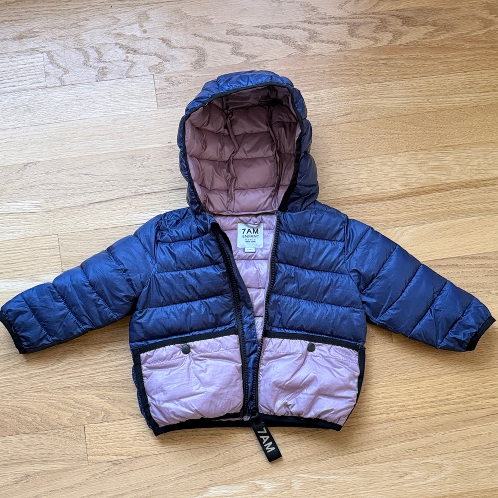 7AM Enfant Navy and Purple ‘Roll Me Packable Puffer’ Jacket